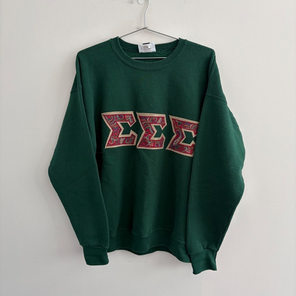 Vintage Lee Sigma Sigma Sigma Sorority Sweatshirt XL Green Paisley Made in USA